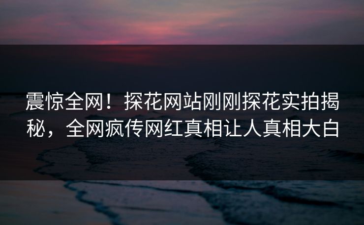 震惊全网！探花网站刚刚探花实拍揭秘，全网疯传网红真相让人真相大白