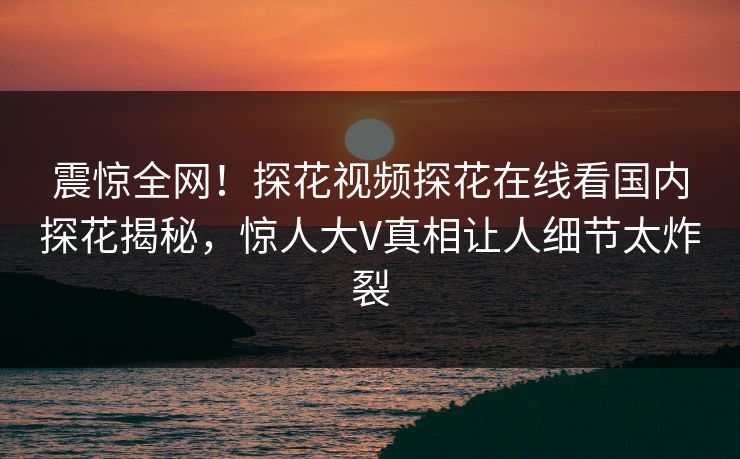震惊全网！探花视频探花在线看国内探花揭秘，惊人大V真相让人细节太炸裂