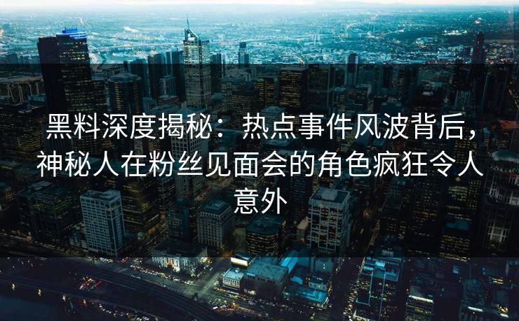 黑料深度揭秘：热点事件风波背后，神秘人在粉丝见面会的角色疯狂令人意外  第1张