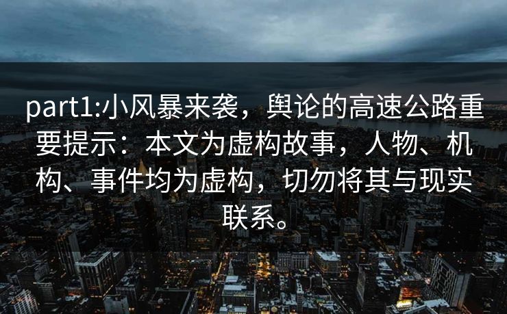 part1:小风暴来袭，舆论的高速公路重要提示：本文为虚构故事，人物、机构、事件均为虚构，切勿将其与现实联系。  第1张