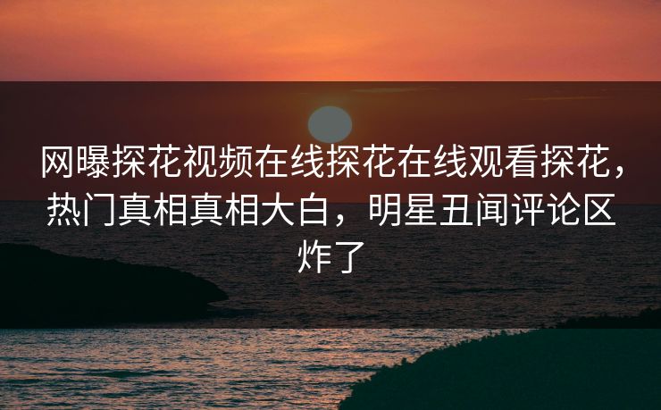 网曝探花视频在线探花在线观看探花，热门真相真相大白，明星丑闻评论区炸了