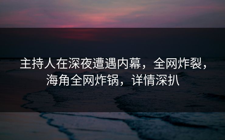主持人在深夜遭遇内幕，全网炸裂，海角全网炸锅，详情深扒